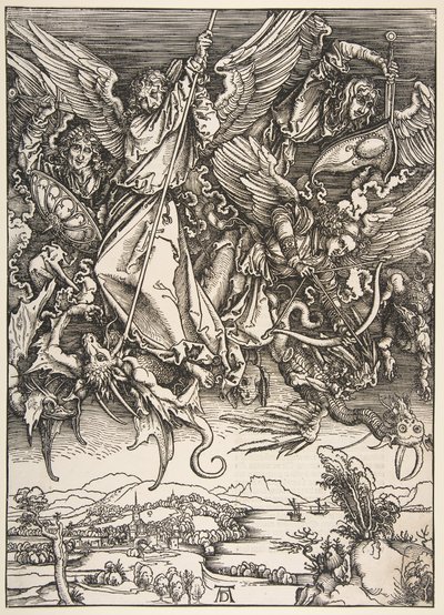 Der heilige Michael kämpft gegen den Drachen, aus der Apokalypse von Unbekannt