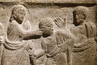 Abtei Saint Victor, Marseille. Sarkophag-Detail: Jesus heilt einen Blinden, Frankreich von Unbekannt