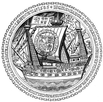 Siegel und Autogramm des Lord High Admiral, Charles, Lord Howard of Nottingham, 1585 von Unbekannt