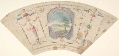 Halbkreisförmiges Design mit Grotesken und einem zentralen Medaillon mit einer Landschaft von Unbekannt