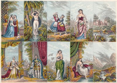 Serie von Ansichten und Figuren, einschließlich eines Porträts von Königin Victoria und Prinz Albert, 1851 von Unbekannt