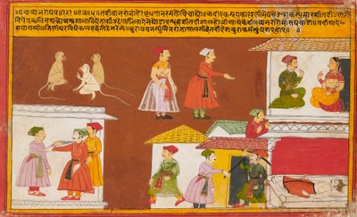 Diener schützt das Haus, in dem ein König tot liegt, aus einem Pancha Tantra Manuskript, Mitte des 18. Jahrhunderts von Unbekannt