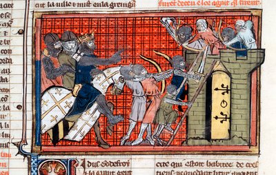 Belagerung einer Stadt unter der Führung von Godefroy de Bouillon, um 1099, 14. Jahrhundert von Unbekannt