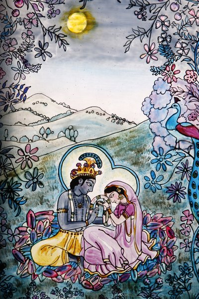 Buntglasfenster im Iskcon-Tempel: Krishna und Rada, London, Großbritannien von Unbekannt