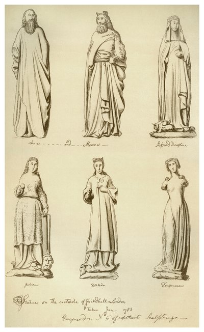Statuen ehemals an der Außenseite der Guildhall, City of London, 1783, 1886 von Unbekannt