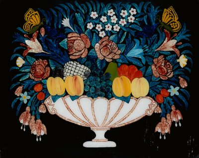 Stillleben - Blumen und Früchte in weißer und rosa Schale von Unbekannt