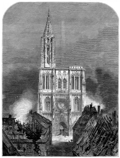 Straßburger Kathedrale während der letzten Bombardierung der Stadt, Deutsch-Französischer Krieg, 1870 von Unbekannt