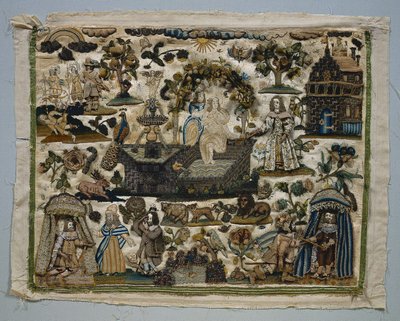 Stumpwork-Panel: Geschichte von David und Bathseba, 1658 von Unbekannt