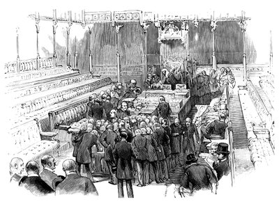Vereidigung der Mitglieder im House of Commons, Westminster, London, ca. 1905 von Unbekannt