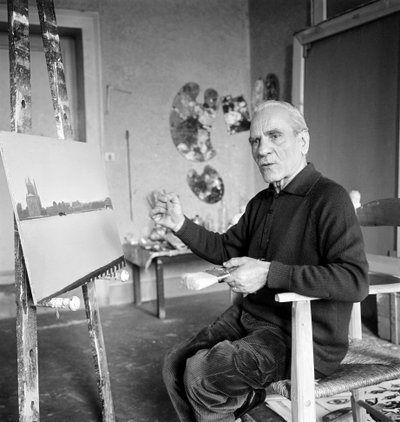 Der Maler Virgilio Guidi in seinem Atelier - Venedig - 1970 von Unbekannt