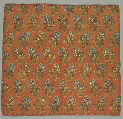 Taftfragment mit Gul-u-Bulbul Rosen- und Nachtigallenmuster, 1700er Jahre von Unbekannt