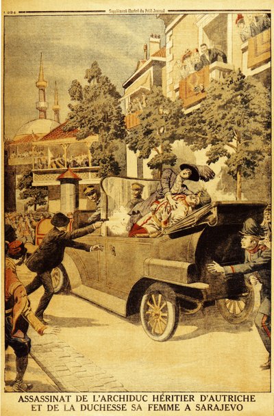 Die Ermordung von Erzherzog Franz Ferdinand von Österreich und seiner Frau, Herzogin Sophia, durch Gavrilo Princip von Unbekannt