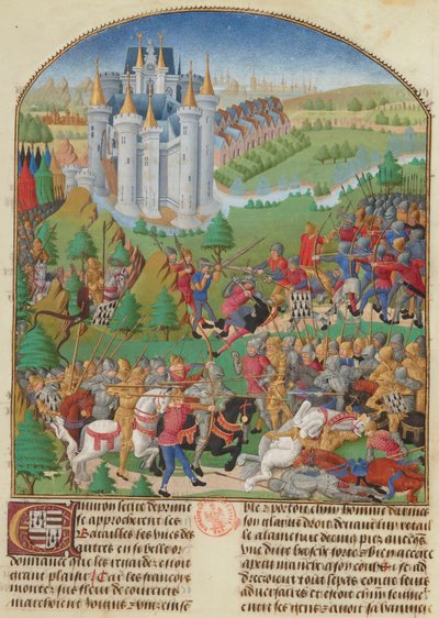 Die Schlacht von Auray am 29. September 1364, Miniatur aus Compillation..., ca. 1480 von Unbekannt