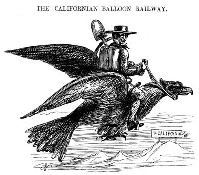 Die kalifornische Ballonbahn, eine neuartige Reisemethode zum kalifornischen Goldrausch, 1849 von Unbekannt