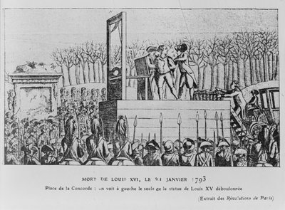 Die Hinrichtung von Ludwig XVI. auf dem Place de la Révolution am 21. Januar 1793, um 1793 von Unbekannt