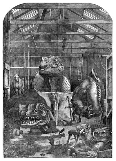 Das Modellzimmer der ausgestorbenen Tiere im Crystal Palace, Sydenham, 1853 von Unbekannt