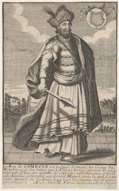 Der König von Kambodscha mit einem Zepter in seiner rechten Hand von Unbekannt