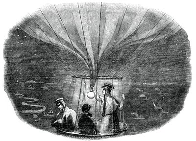 Der Nassau-Ballon überquert Lüttich bei Nacht, 1836, 1886 von Unbekannt