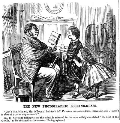 Der neue fotografische Spiegel, Karikatur aus Punch, täglicher Beweis für die Ursprünge des Menschen, 1861 von Unbekannt