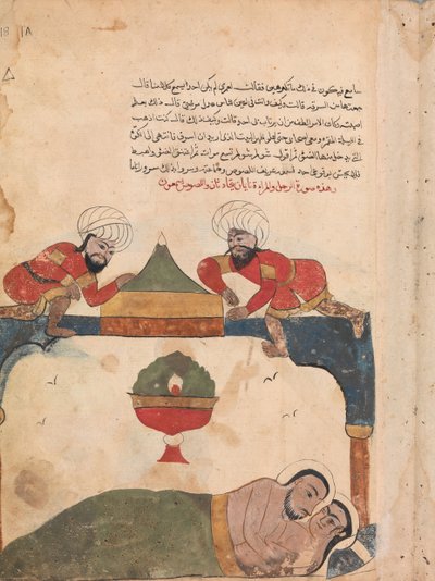 Die Diebe auf dem Dach wecken den Kaufmann, Folio aus einem Kalila wa Dimna von Unbekannt