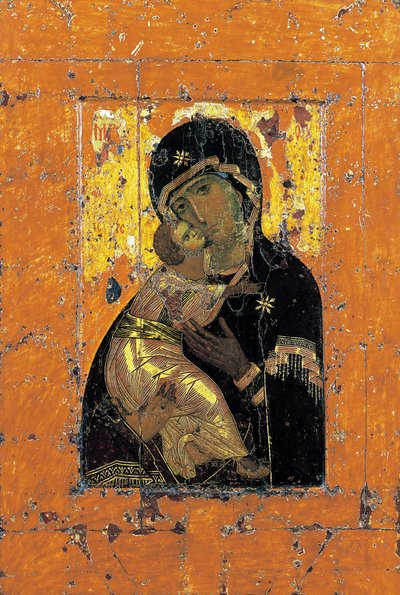 Die Jungfrau von Wladimir, byzantinische Ikone, frühes 12. Jahrhundert von Unbekannt