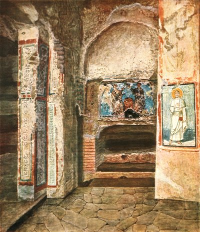 Die Begräbniskapelle der Heiligen Felix und Adauctus in den Katakomben von Commodilla, Rom, Italien, 1928 von Unbekannt