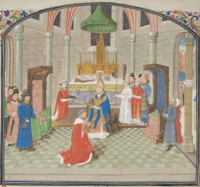 Die Krönung von Balduin I. am Weihnachtstag 1100. Miniatur aus der Historia von Wilhelm von Tyrus, 1460er Jahre von Unbekannt