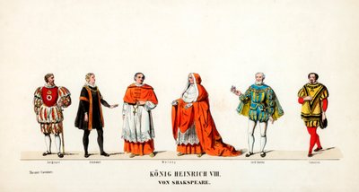 Theaterkostümentwürfe für Shakespeares Stück, Heinrich VIII., 19. Jahrhundert von Unbekannt