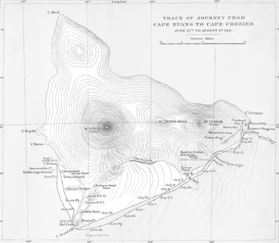 Reiseweg von Cape Evans nach Cape Crozier - 27. Juni bis 1. August 1911, 1913 von Unbekannt