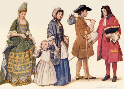 Traditionelle Kleidung in den Regierungszeiten von James II. - Wilhelm und Maria 1685-1700, 1903, 1937 von Unbekannt