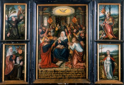 Triptychon, mit dem zentralen Panel, das den Heiligen Geist zu Pfingsten zeigt von Unbekannt