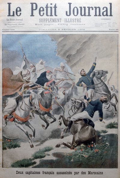 Zwei französische Armeekapitäne von Marokkanern angegriffen und getötet, Marokko, 1902 von Unbekannt