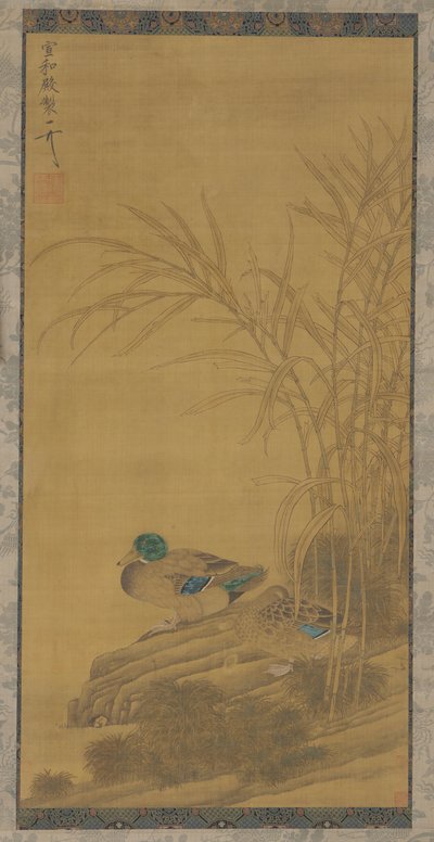 Zwei Enten zwischen Schilf am Wasser, Ming- oder Qing-Dynastie, 15.-18. Jahrhundert von Unbekannt