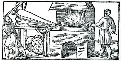 Verwendung von Blasebälgen zur Erhöhung des Zuges in einem Ofen, 1540 von Unbekannt