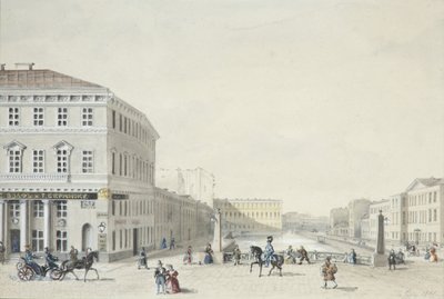 Ansicht der Moika-Uferstraße von der Polizeibrücke, 1839 von Unbekannt