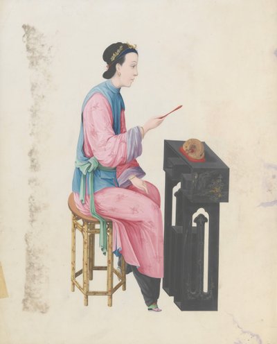 Aquarell eines Musikers, der mu yu spielt, spätes 18. Jahrhundert von Unbekannt