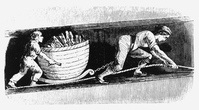 Frau und Junge zeichnen eine Lore mit 3-4 Zentnern Kohle, Bolton, Lancashire, 1848 von Unbekannt