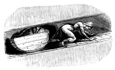 Frau Putter zieht einen Kohleschlitten entlang einer schmalen Naht, Südwales, ca. 1848 von Unbekannt