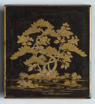 Schreibkasten Suzuribako mit Design von Kiefer, Kamelie und Bambusdeckel, 1400er Jahre von Unbekannt