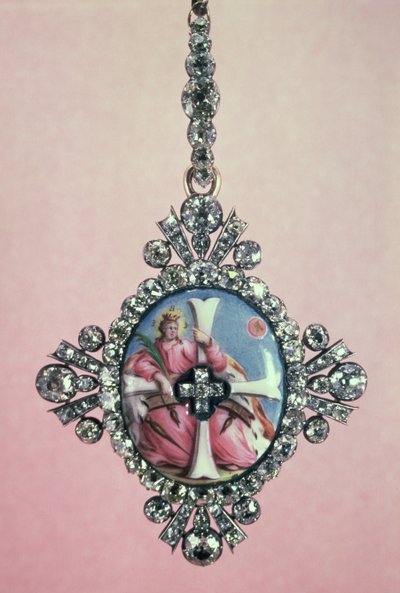 Abzeichen des Ordens der Heiligen Katharina, Silber mit Brillantschliff-Diamanten und Emaille-Miniatur, 1770-80 von Unbekannt Unbekannt