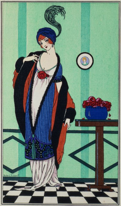 Pelzmantel mit Musselintunika aus `Costumes Parisiens von Robert Pichenot, 1913 von Unbekannt Unbekannt