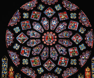 Verherrlichung der Jungfrau Maria, zeigt die Wappen von Blanche von Kastilien unter der Rose, nördliches Rosenfenster, ca. 1223 von Unbekannt Unbekannt