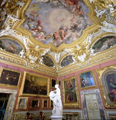 Innenraum der Sala di Giove (Jupiter-Raum) mit Gemälden von Pietro da Cortona, Palazzo Pitti, Florenz, Italien von Unbekannt Unbekannt