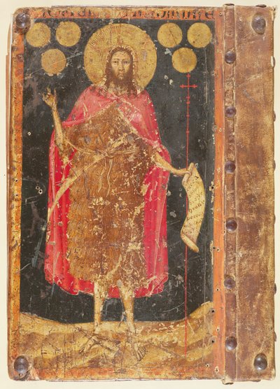 Johannes der Täufer mit Goldflorinen, vom Einband der Verfassungen und Statuten der Münzprägergilde, um 1380 von Unbekannt Unbekannt
