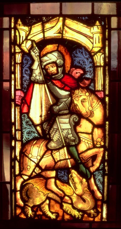 Buntglasfenster mit Darstellung von St. Georg und dem Drachen aus Köln, ca. 1300 von Unbekannt Unbekannt