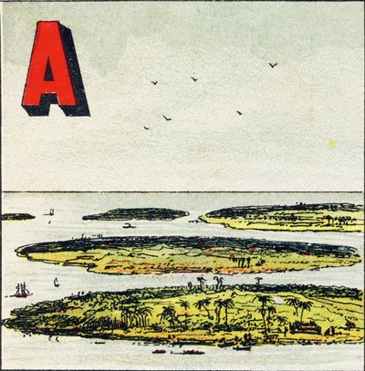 A: Archipel. Es ist eine Gruppe von Inseln in einem Meer - Gravur aus Alphabet geographique. Guerin-Muller et Cie, Verleger, Paris von Unbekannt