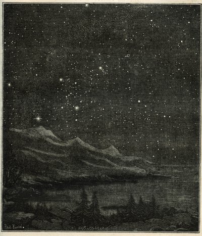 Eine sternenklare Nacht, perfekt zum Beobachten des Himmels. Gravur aus Camille Flammarions „Les étoiles et les autres curiosités du ciel“ von Unbekannter Künstler