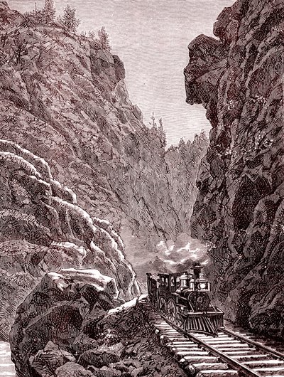 Ein Zug überquert die Colorado-Berge. USA im Jahr 1886 von Unbekannter Künstler