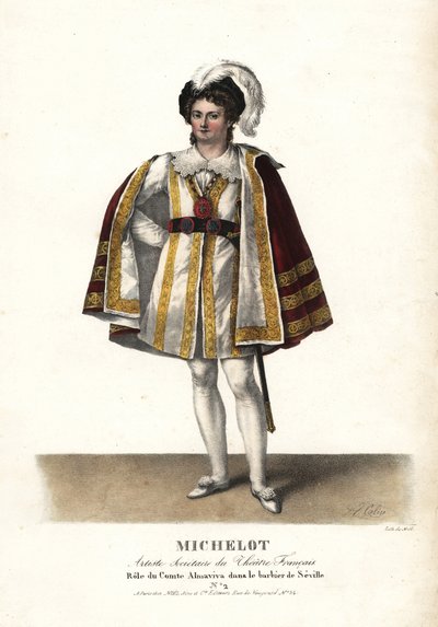 Schauspieler Pierre Marie Nicolas Michelot als Comte Almaviva in Le Barbier de Seville von Pierre Beaumarchais, Théâtre Français von Unbekannter Künstler