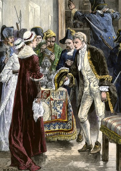 Amerikanische Marine: John Paul Jones (1747-1792), Held des Amerikanischen Unabhängigkeitskrieges, und die Besatzung der Ranger überfielen das Schloss des Grafen von Selkirk in den Vereinigten Staaten. von Unbekannter Künstler